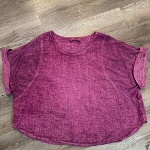 Made In Italy Linen Boxy Top Oversized Pink Acid Wash Short Sleeve Women Medium